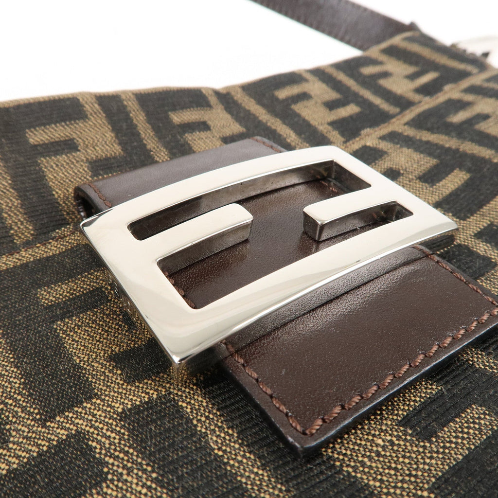 FENDI Zucca Canvas Leather Shoulder Bag Brown Black 26566