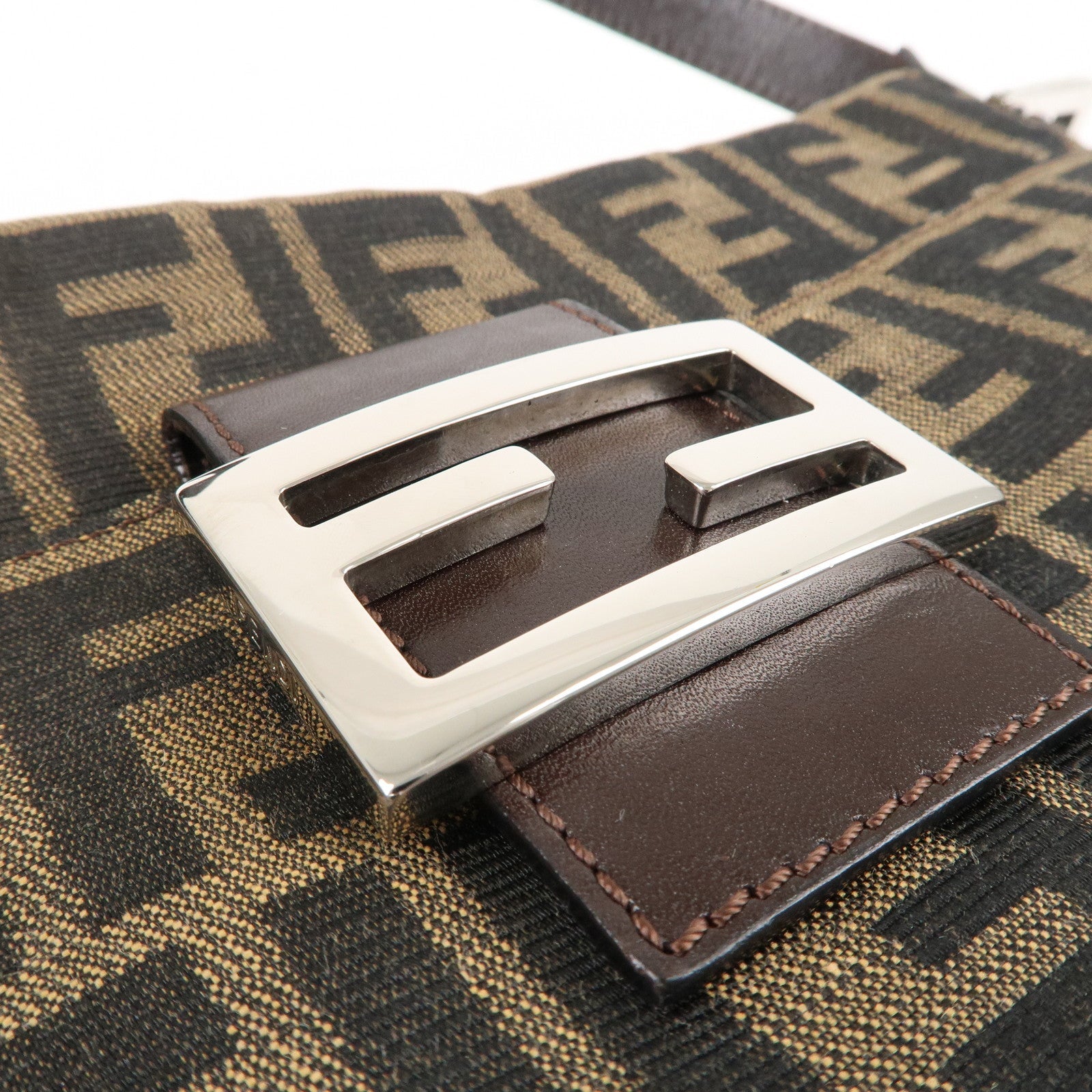 FENDI Zucca Canvas Leather Shoulder Bag Brown Black 26566