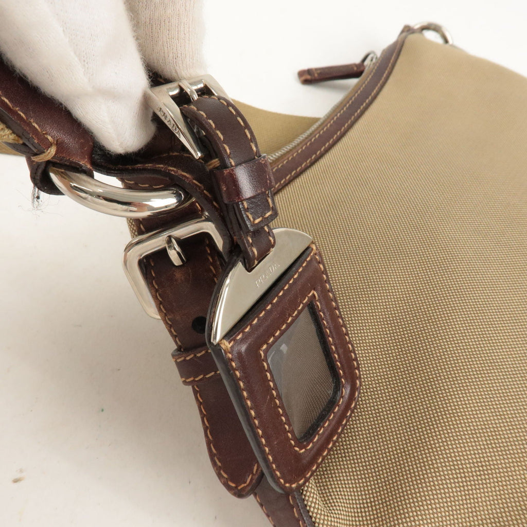 Prada Logo Jacquard Leather Shoulder Bag Beige Brown BT0533