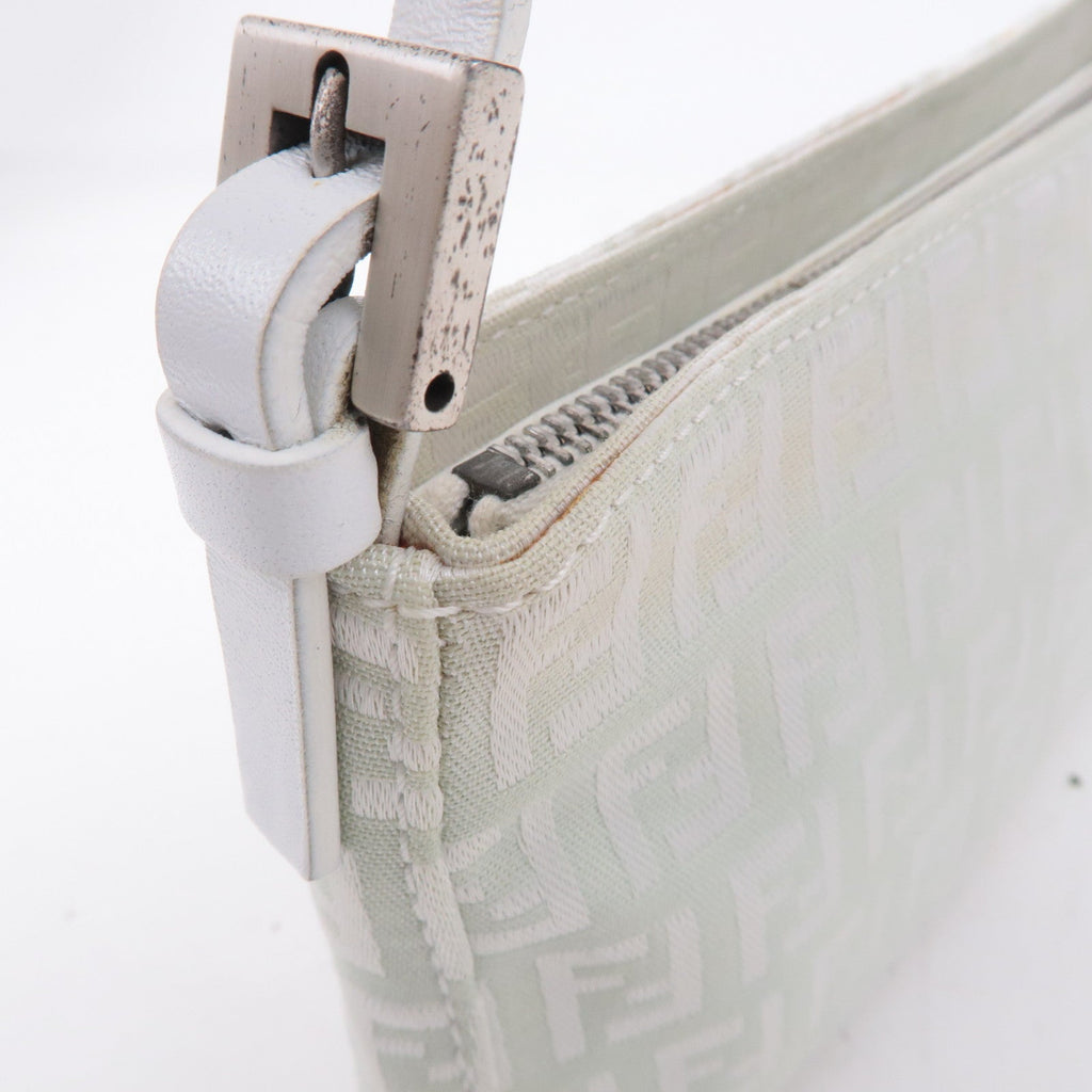 FENDI Zucchino Canvas Leather Hand Bag Mint Green White 8BR041