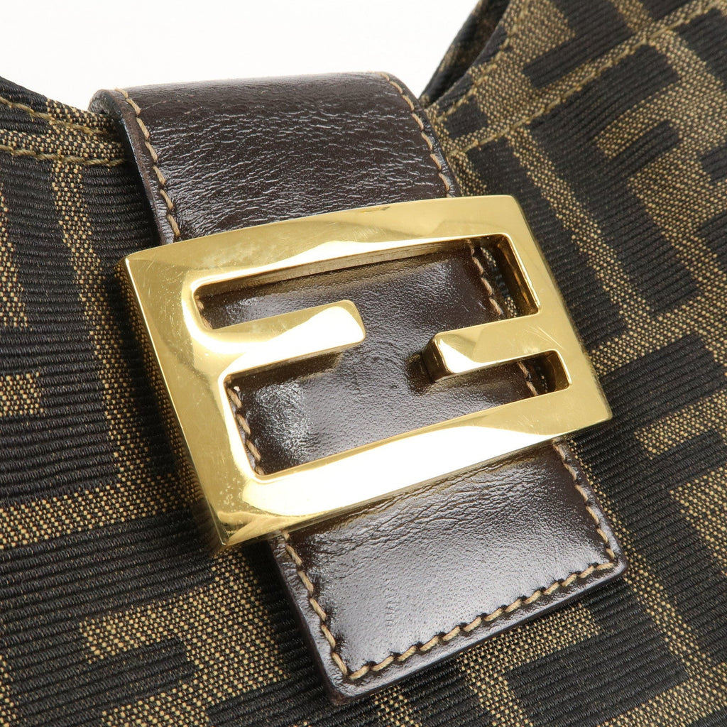 FENDI Zucca Canvas Leather Shoulder Bag Brown Black 26569