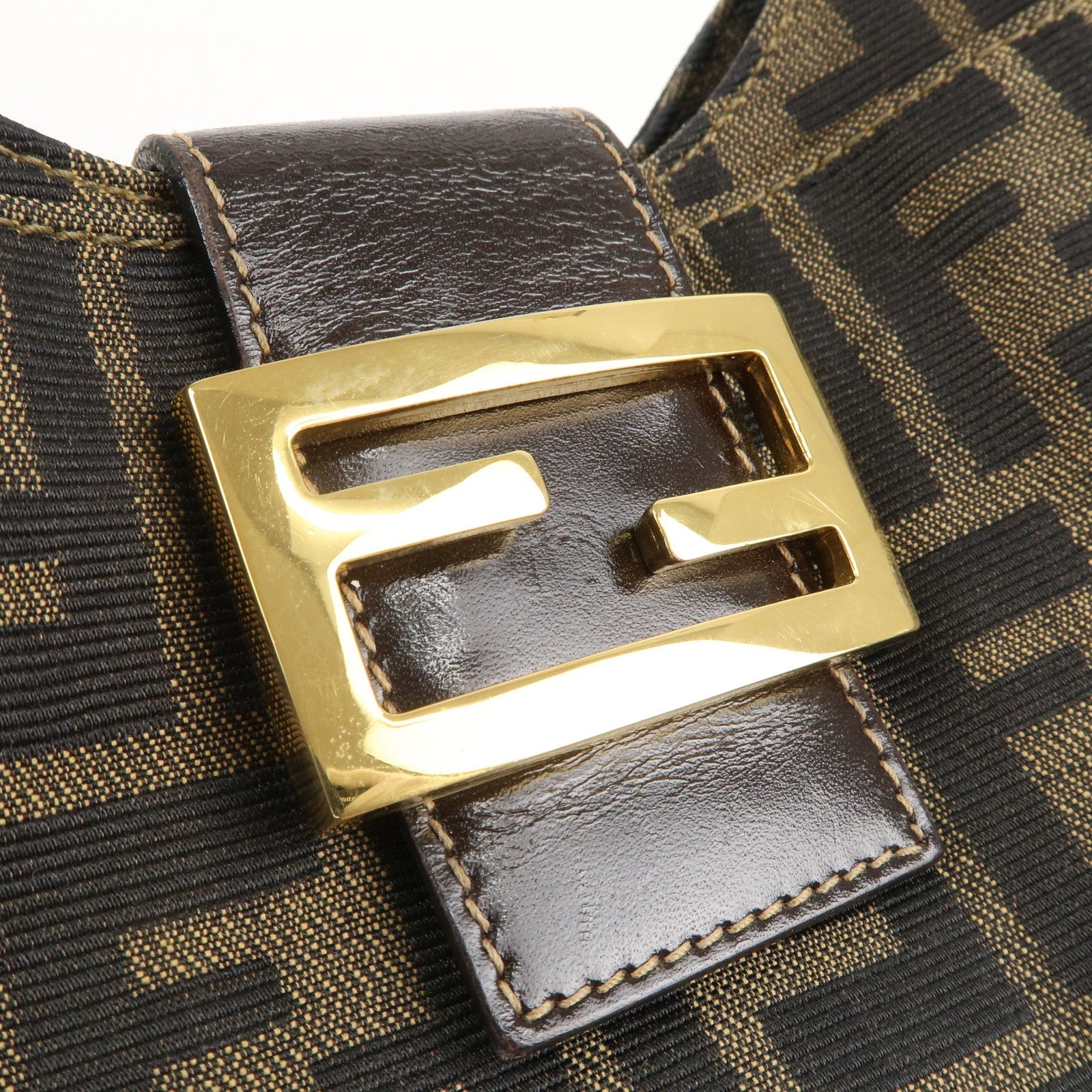 FENDI Zucca Canvas Leather Shoulder Bag Brown Black 26569