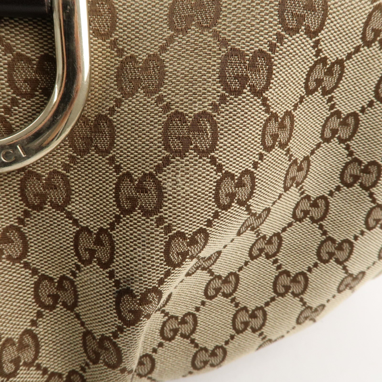 GUCCI Abbey GG Canvas Leather Shoulder Bag Beige Gold 189833