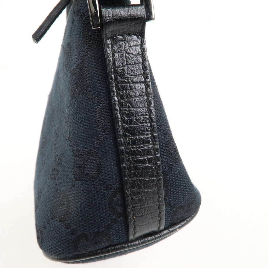 GUCCI Boat Bag Sherry GG Canvas Leather Pouch Black 141809