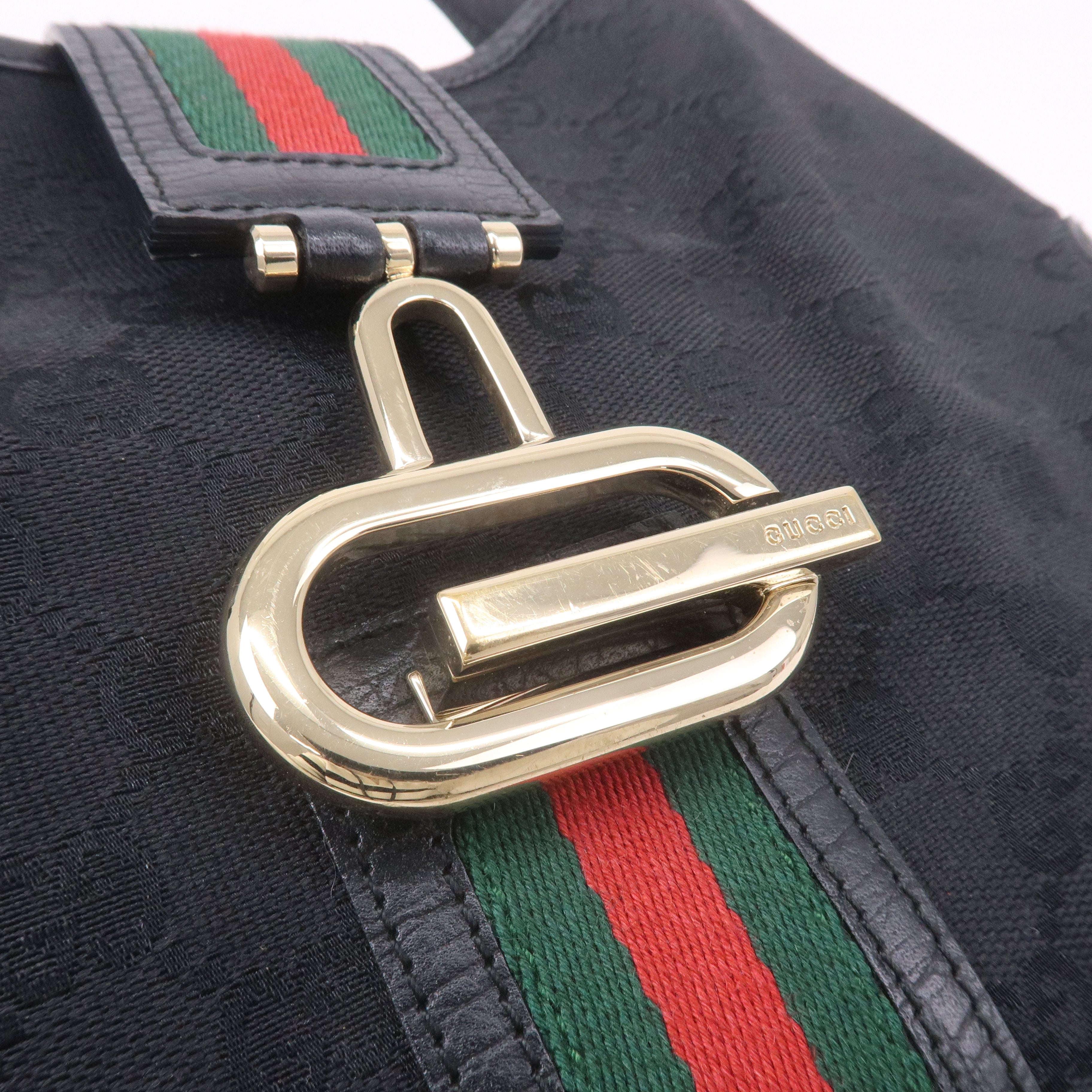 GUCCI Sherry GG Canvas Leather Shoulder Bag Black 130779