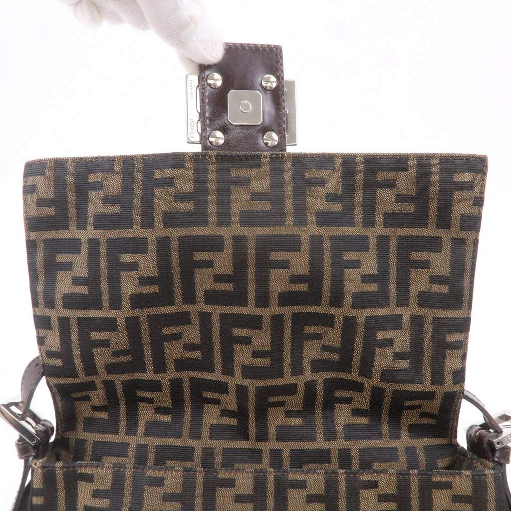 FENDI Mamma Baguette Zucca Canvas Leather Shoulder Bag 26325