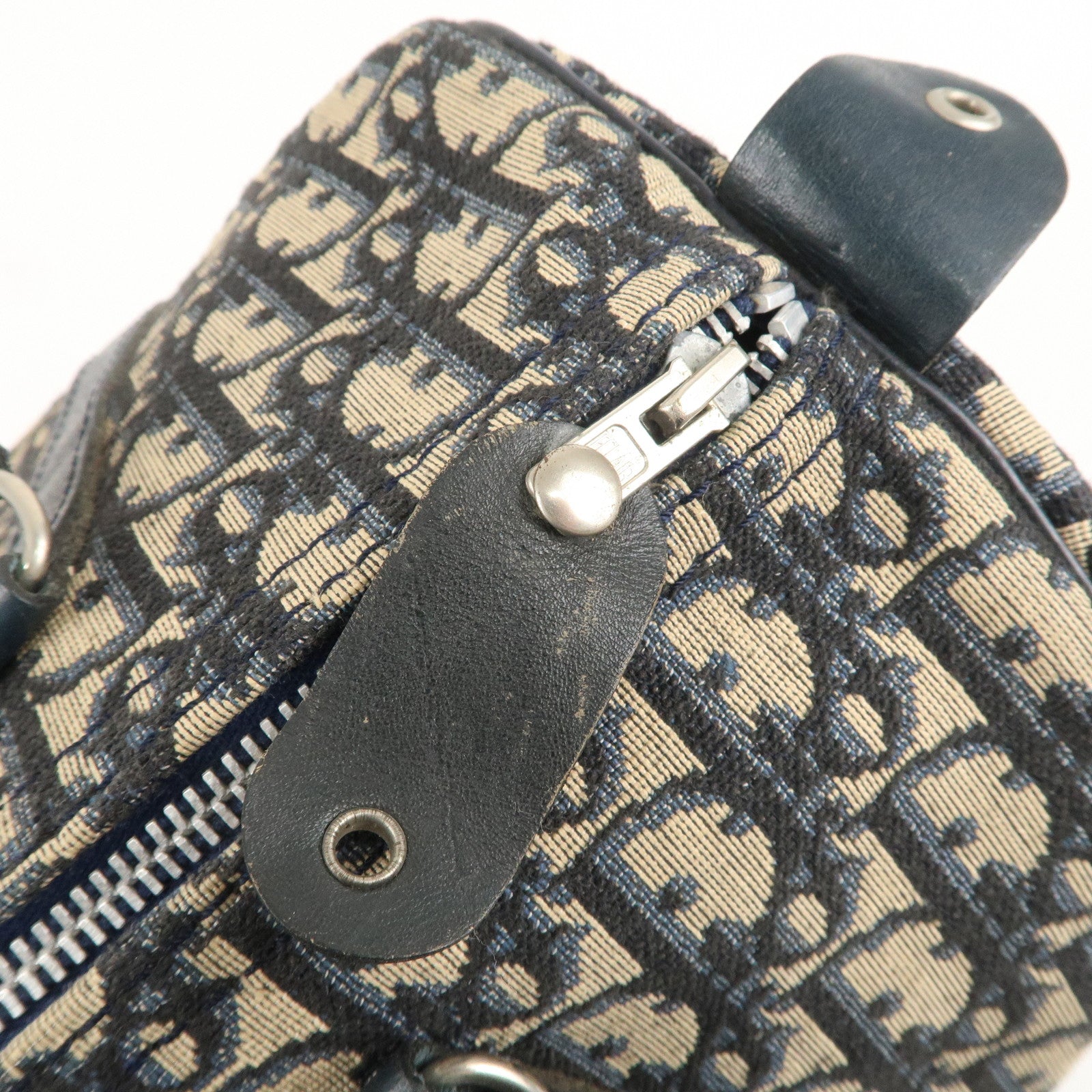 Christian Dior Trotter Canvas Leather Boston Bag Navy