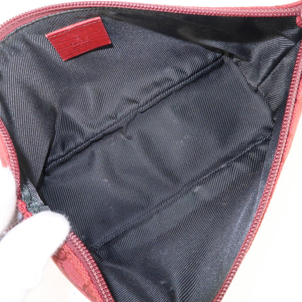 GUCCI Boat Bag GG Canvas Leather Hand Bag Pouch Red 07198