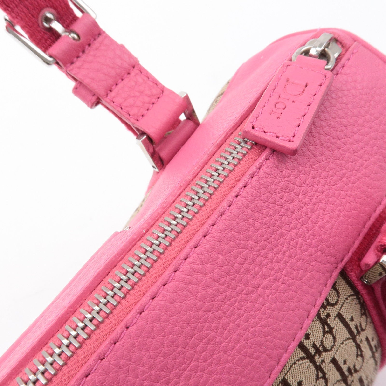 Christian Dior Trotter Canvas Leather Boston Bag Beige Pink