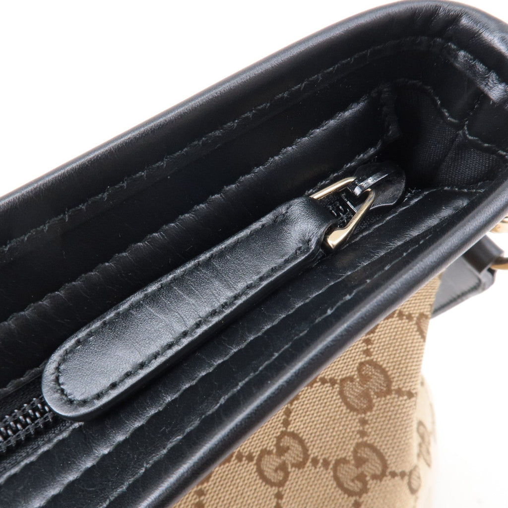 GUCCI Sherry GG Canvas Leather Shoulder Bag Beige Black 388926