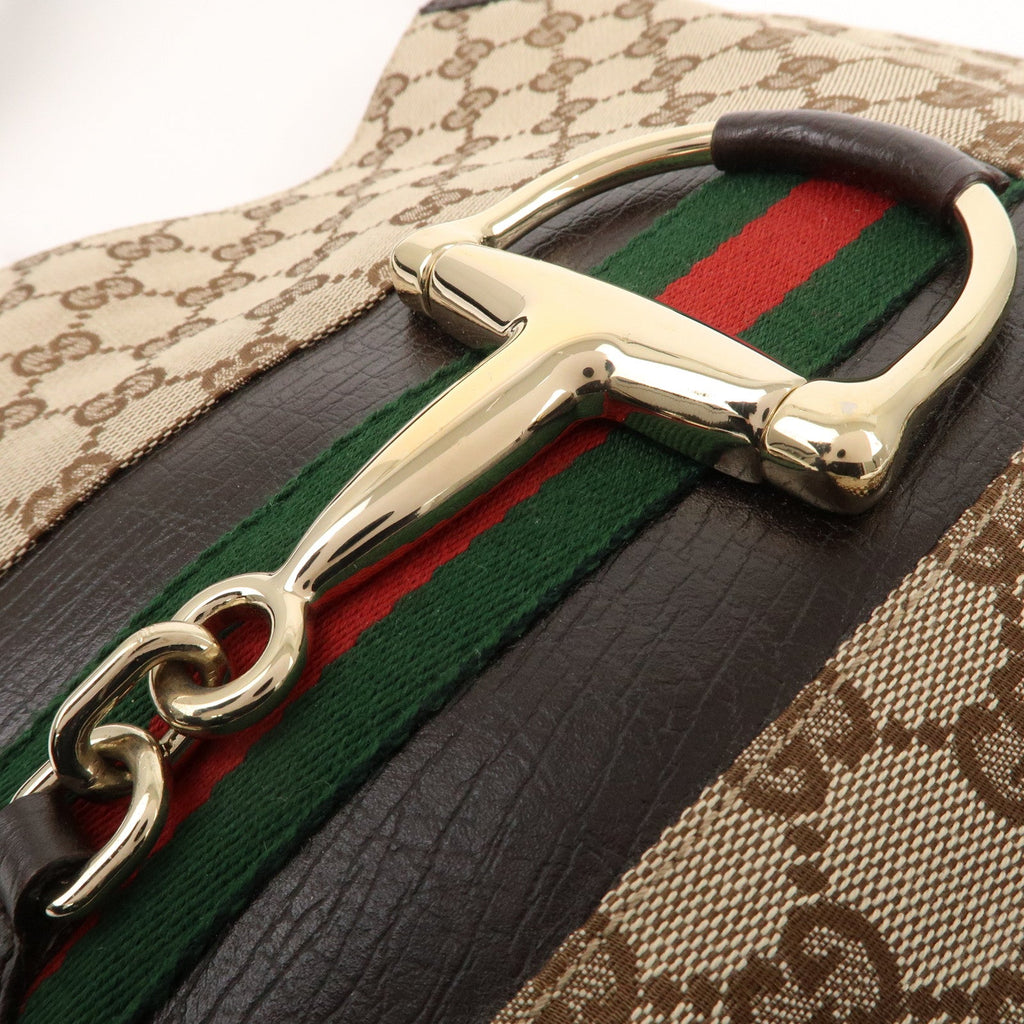 GUCCI Horsebit Sherry GG Canvas Leather Shoulder Bag Brown 137388