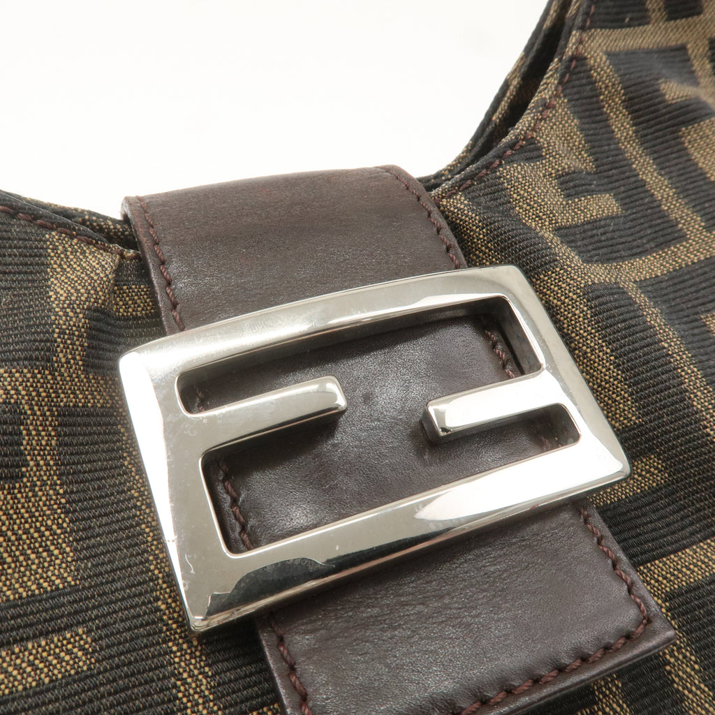FENDI Zucca Canvas Leather Shoulder Bag Khaki Brown Black 26686