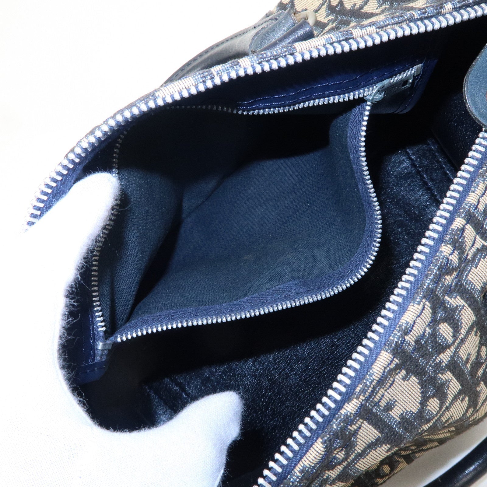 Christian Dior Trotter Canvas Leather Boston Bag Navy