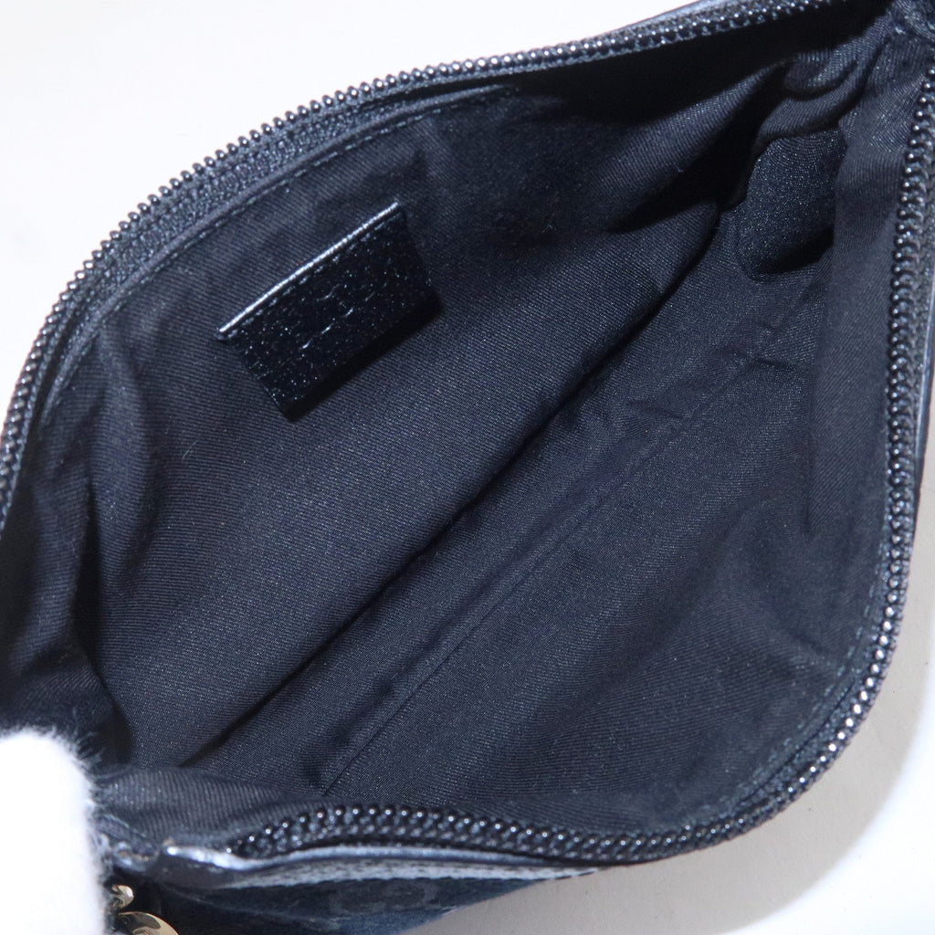 GUCCI GG Canvas Leather Hand bag Accessory Pouch Black 154432
