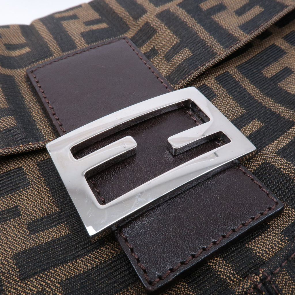 FENDI Mamma Baguette Zucca Canvas Leather Shoulder Bag Brown 26424