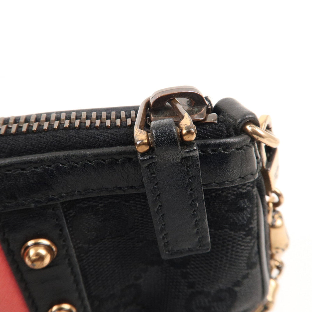 GUCCI Sherry Bamboo GG Canvas Leather Chain Bag Black 129423