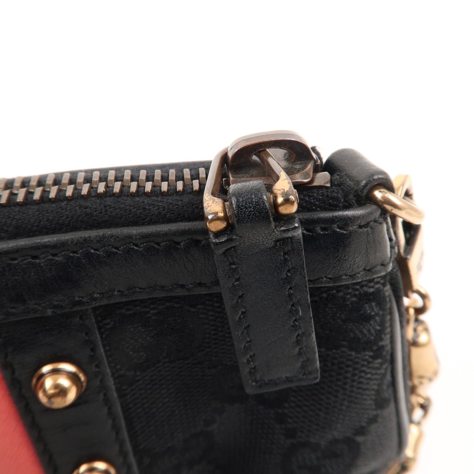 GUCCI Sherry Bamboo GG Canvas Leather Chain Bag Black 129423
