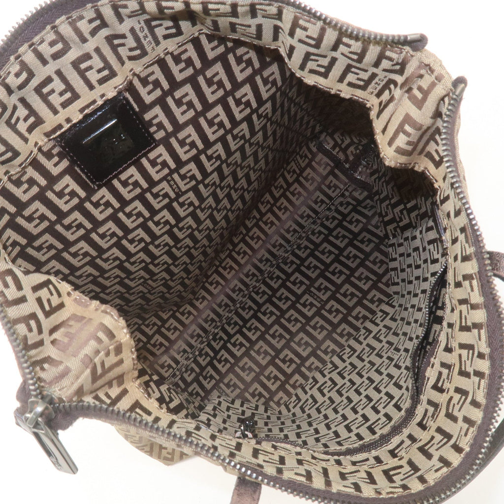 FENDI Zucchino Canvas Leather Tote Bag Brown Beige 8BH024