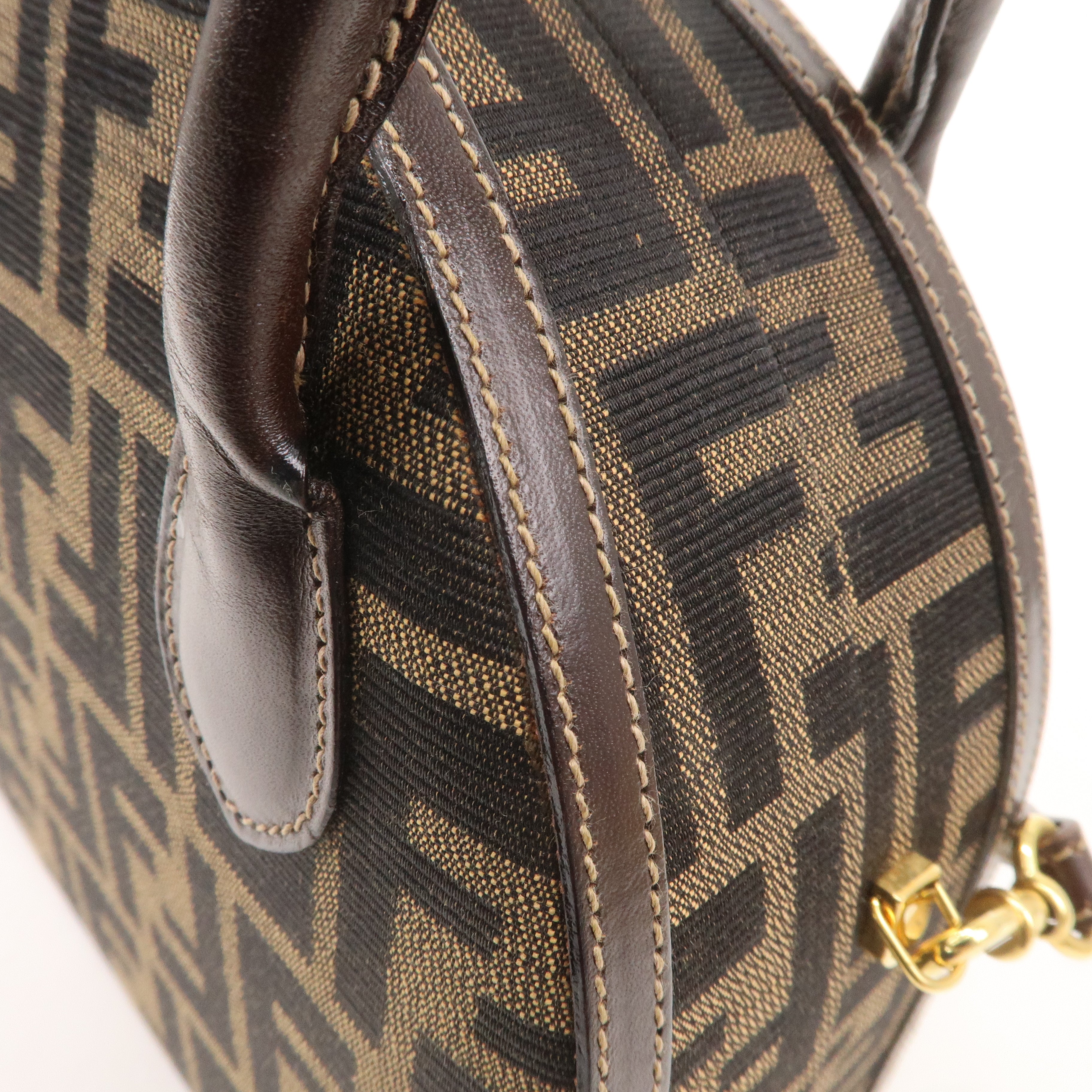 FENDI Zucca Canvas Leather 2WAY Handbag Shoulder Bag