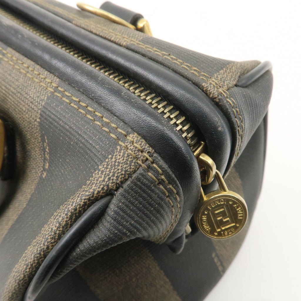 FENDI Pequin PVC Leather Mini Boston Bag Brown Black 04498