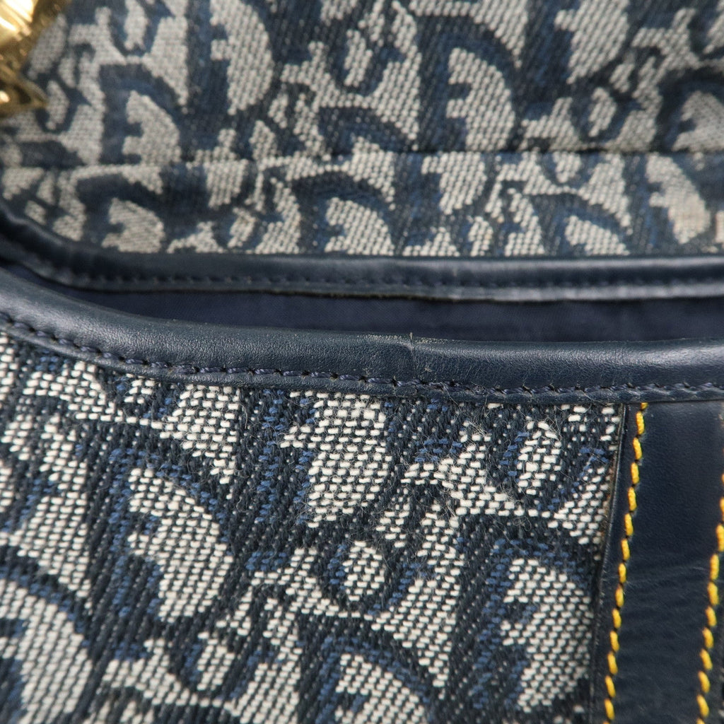 Christian Dior Saddle Bag Trotter Canvas Leather Shoulder Bag Navy