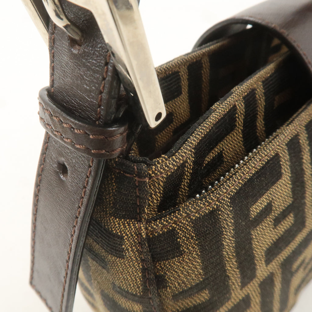 FENDI Zucca Canvas Leather Shoulder Bag Khaki Brown Black 26723