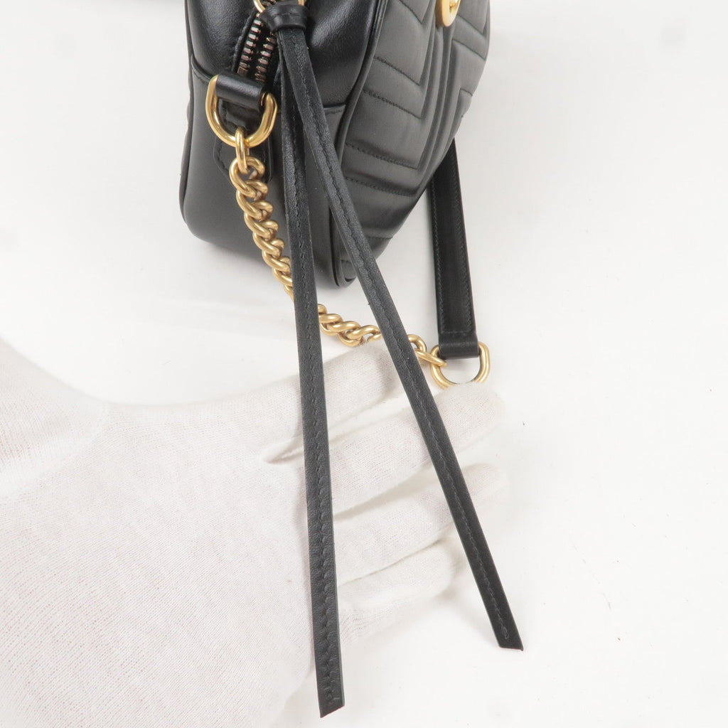 GUCCI GG Marmont Leather Chain Shoulder Bag Black 447632
