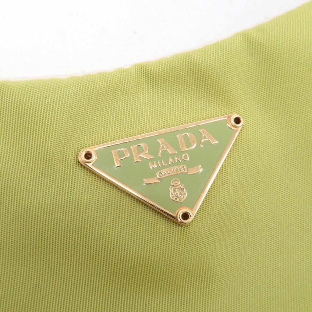Prada Logo Nylon Leather Chain Shoulder Bag Light Green BR0104