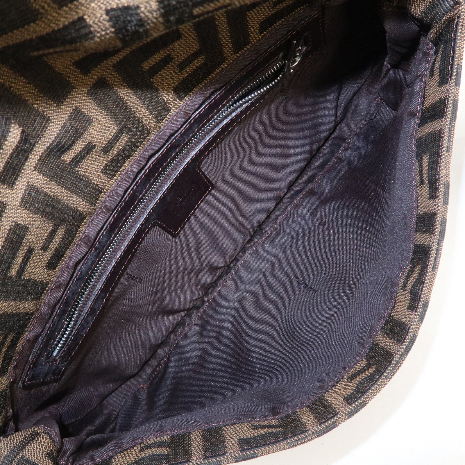 FENDI Mamma Baguette Canvas Leather Shoulder Bag Brown 26424