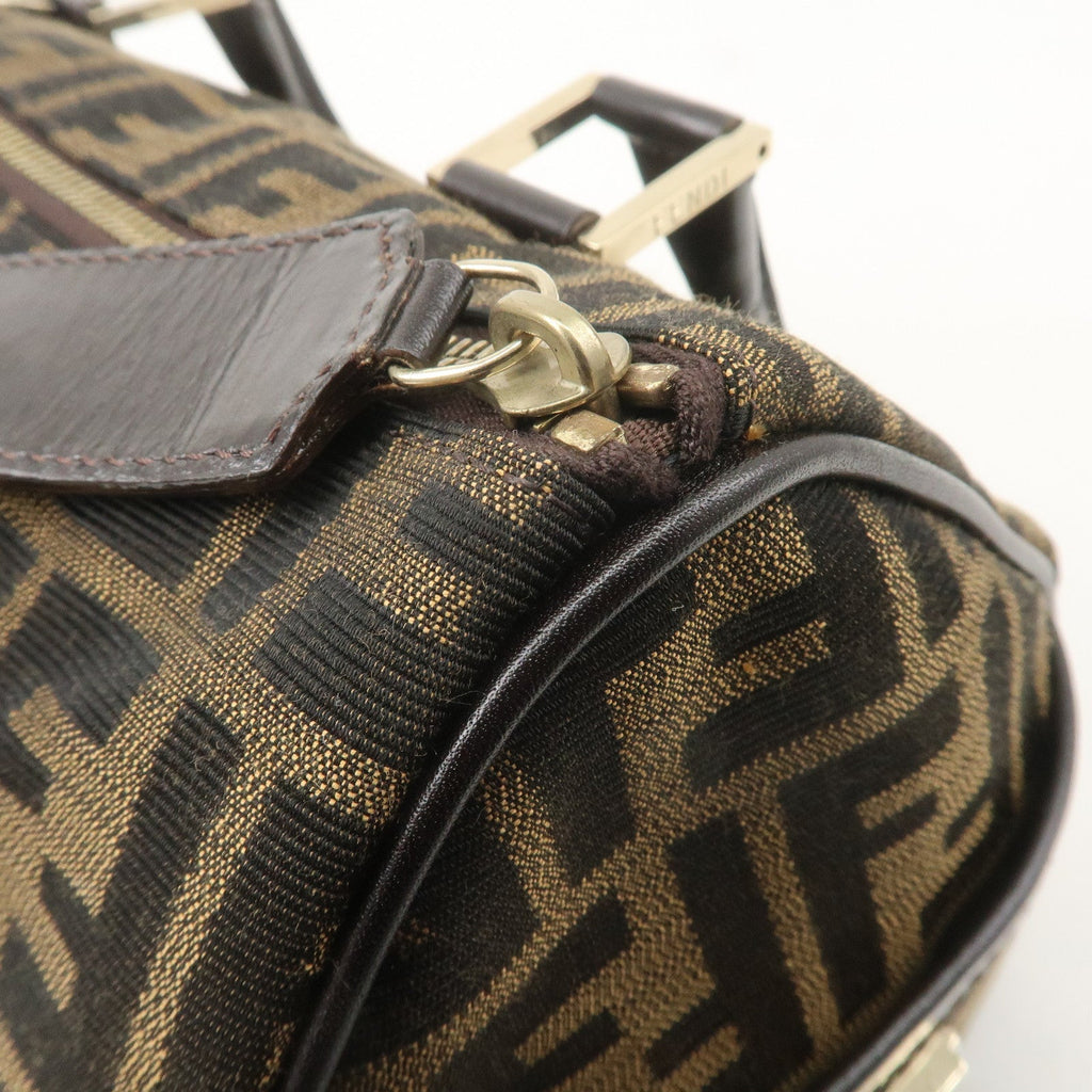 FENDI Zucca Canvas Leather Mini Boston Bag Black Brown 8BL104