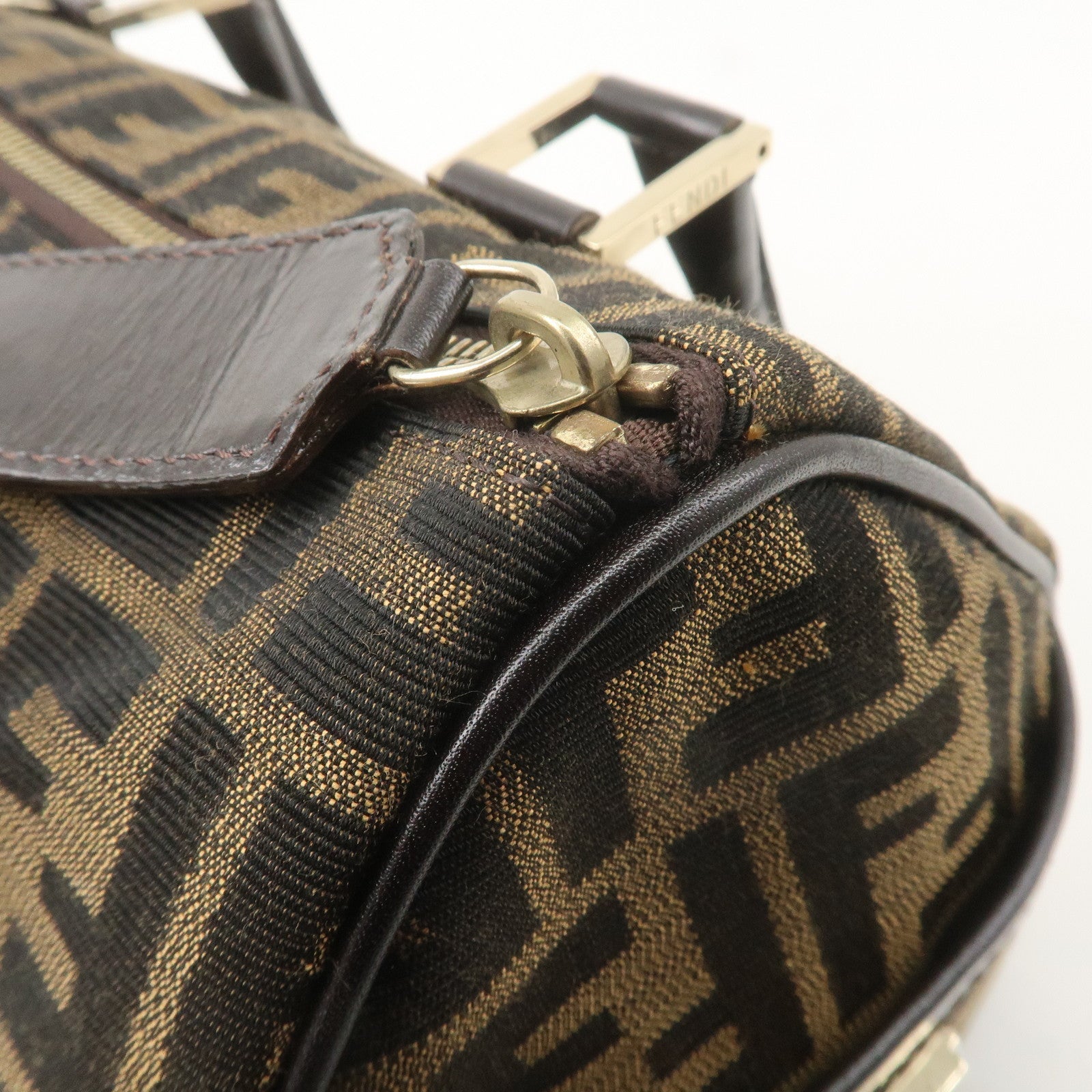 FENDI Zucca Canvas Leather Mini Boston Bag Black Brown 8BL104