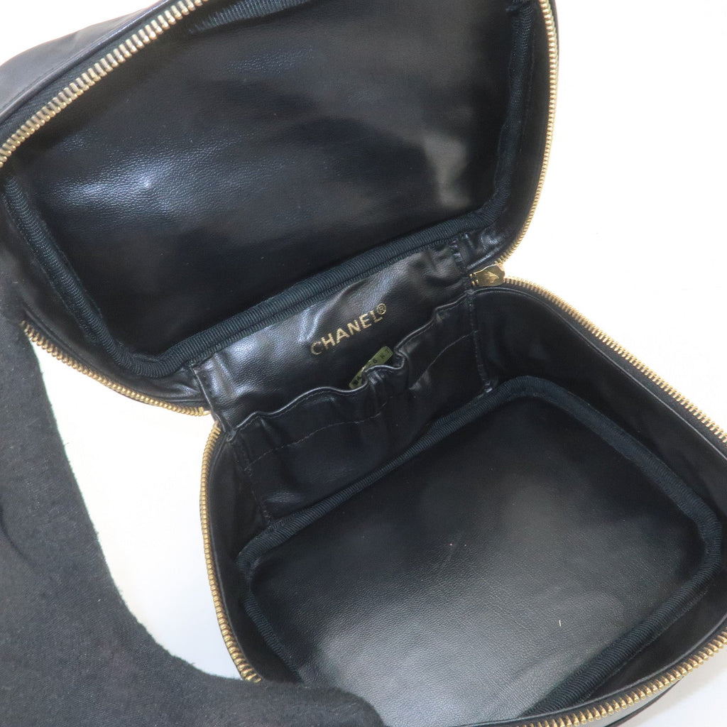 CHANEL Bicolore Lamb Skin Vanity Bag Cosmetic Pouch Black A01618