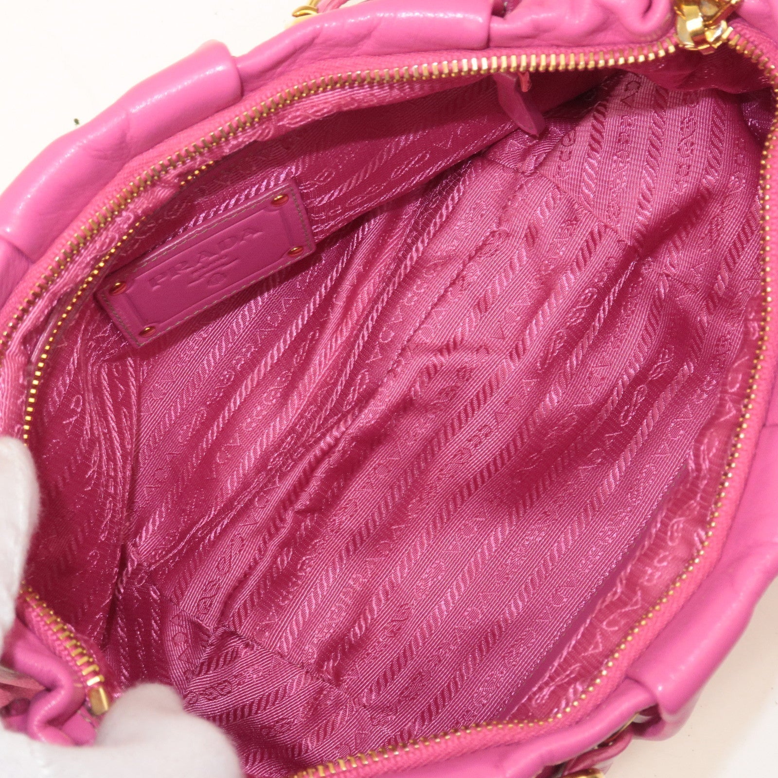 Prada Leather Shoulder Bag Hand Bag Pink Gold BR3795