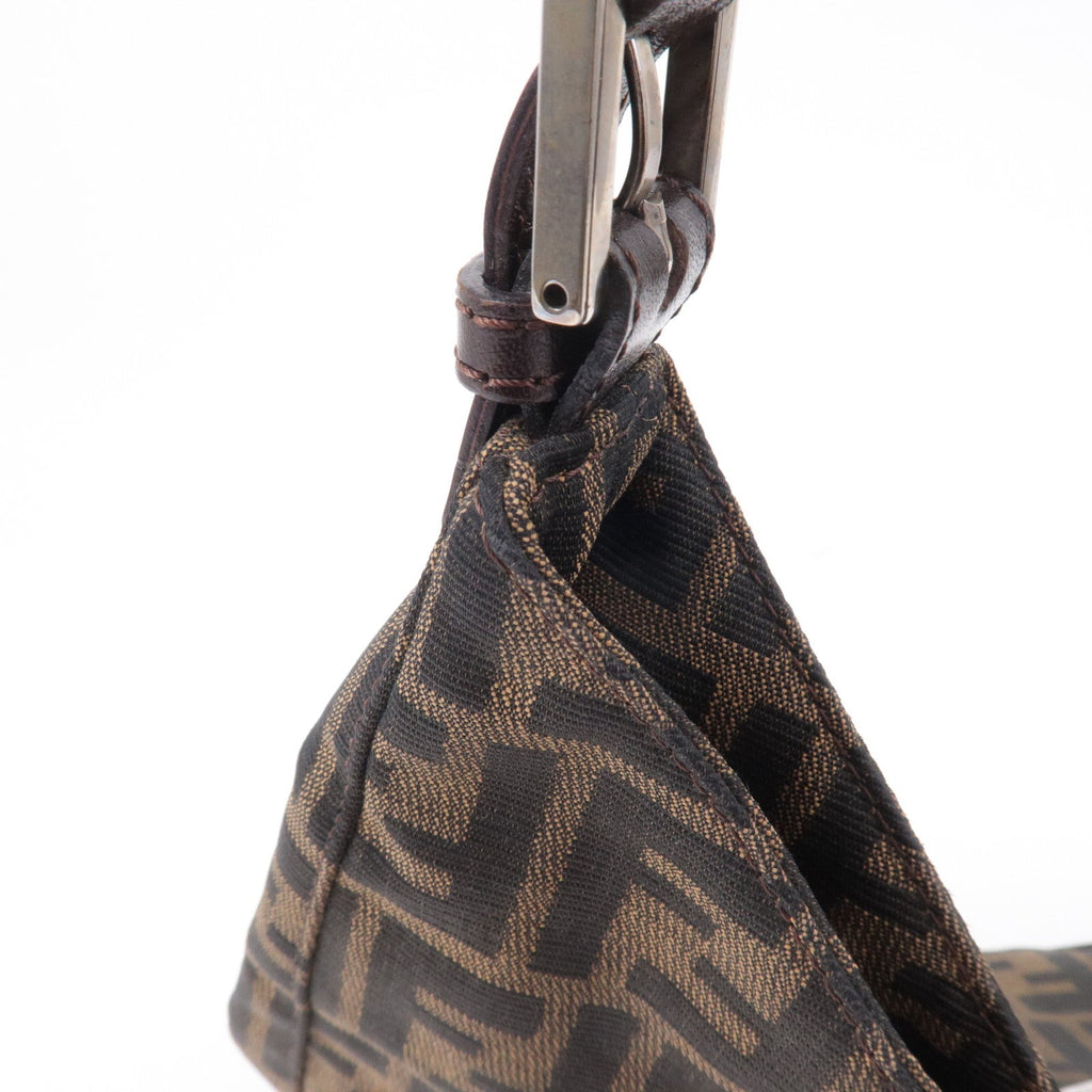 FENDI Zucca Canvas Leather Shoulder Bag Brown Black 26569