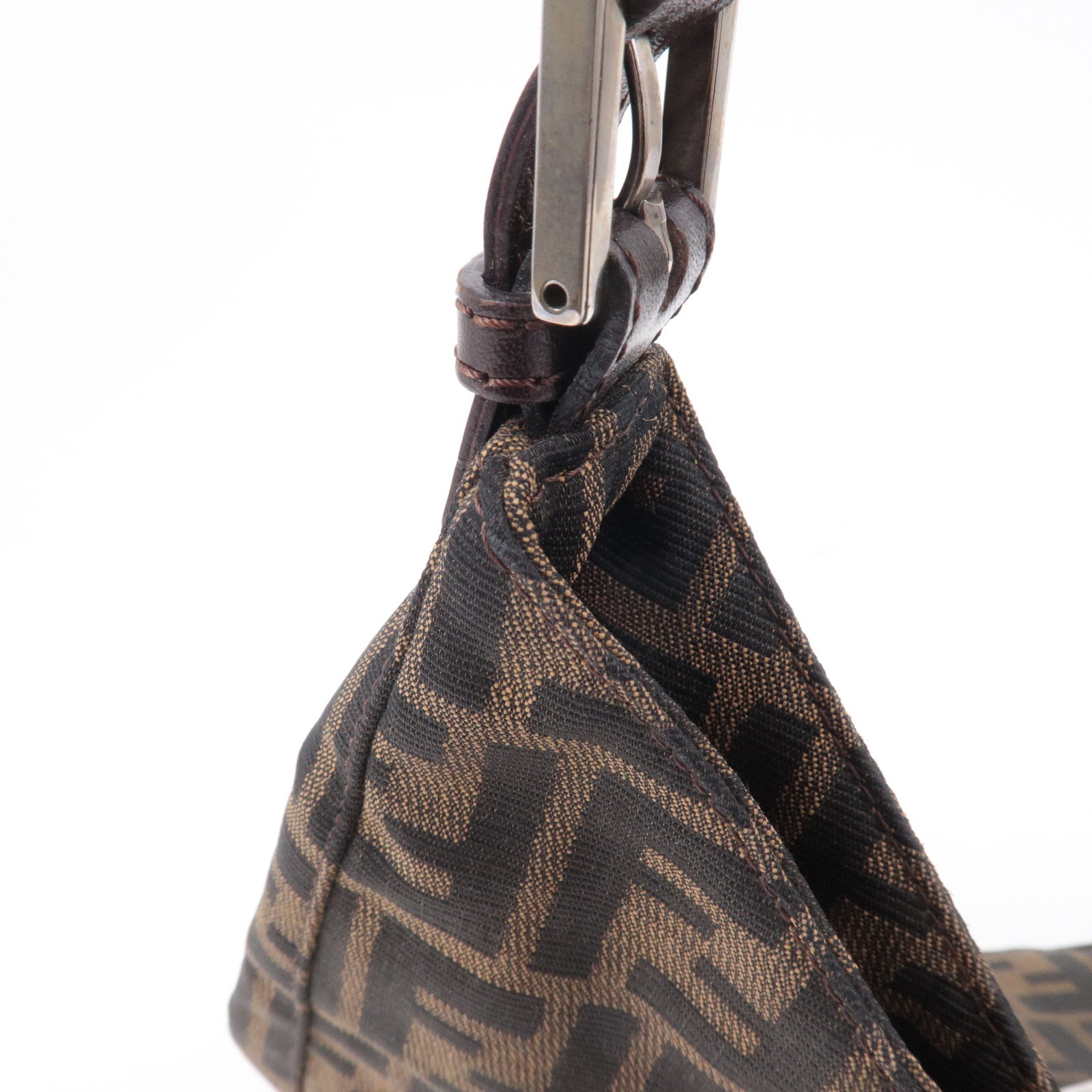 FENDI Zucca Canvas Leather Shoulder Bag Brown Black 26569