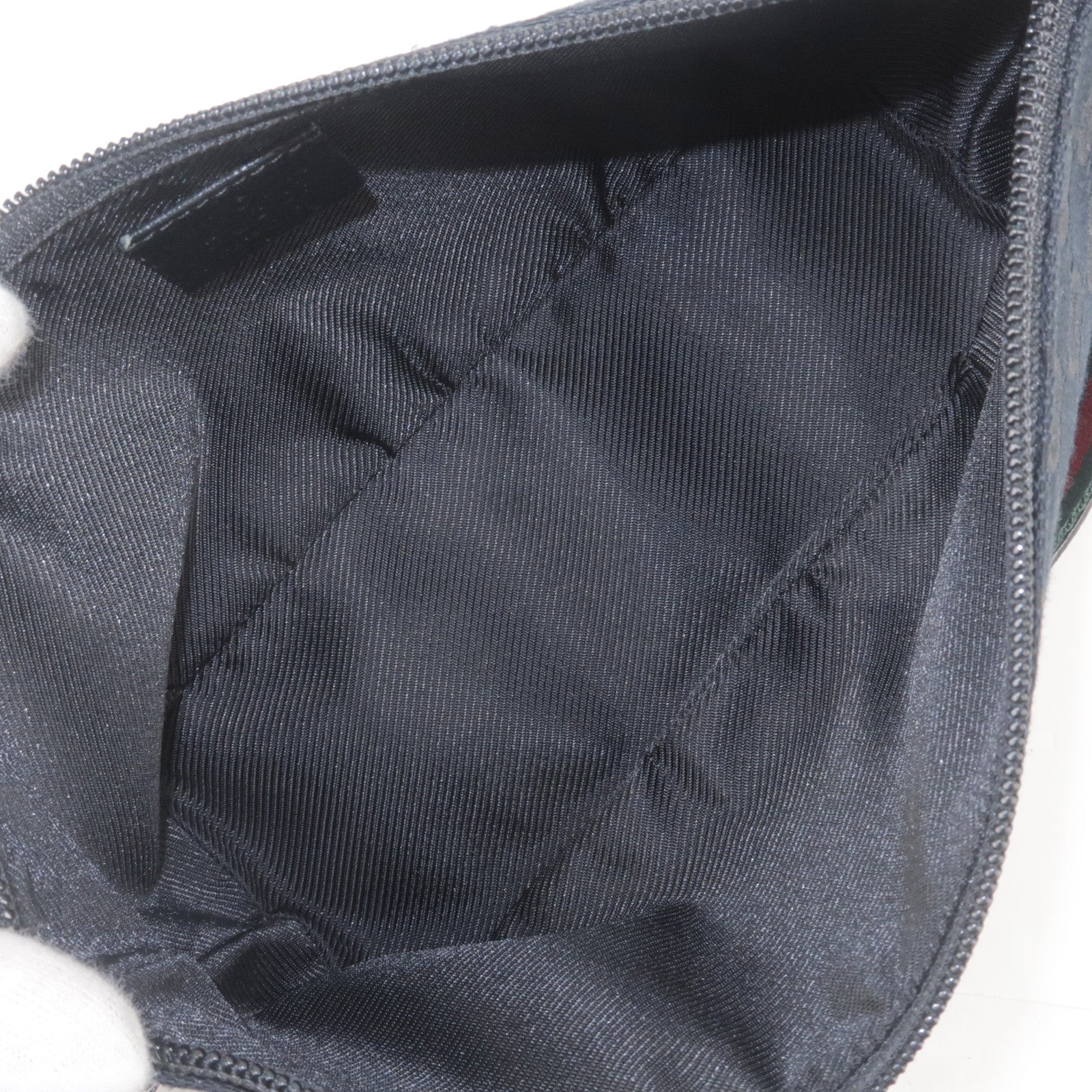 GUCCI Sherry GG Canvas Leather Hand Bag Purse Pouch Black 141809