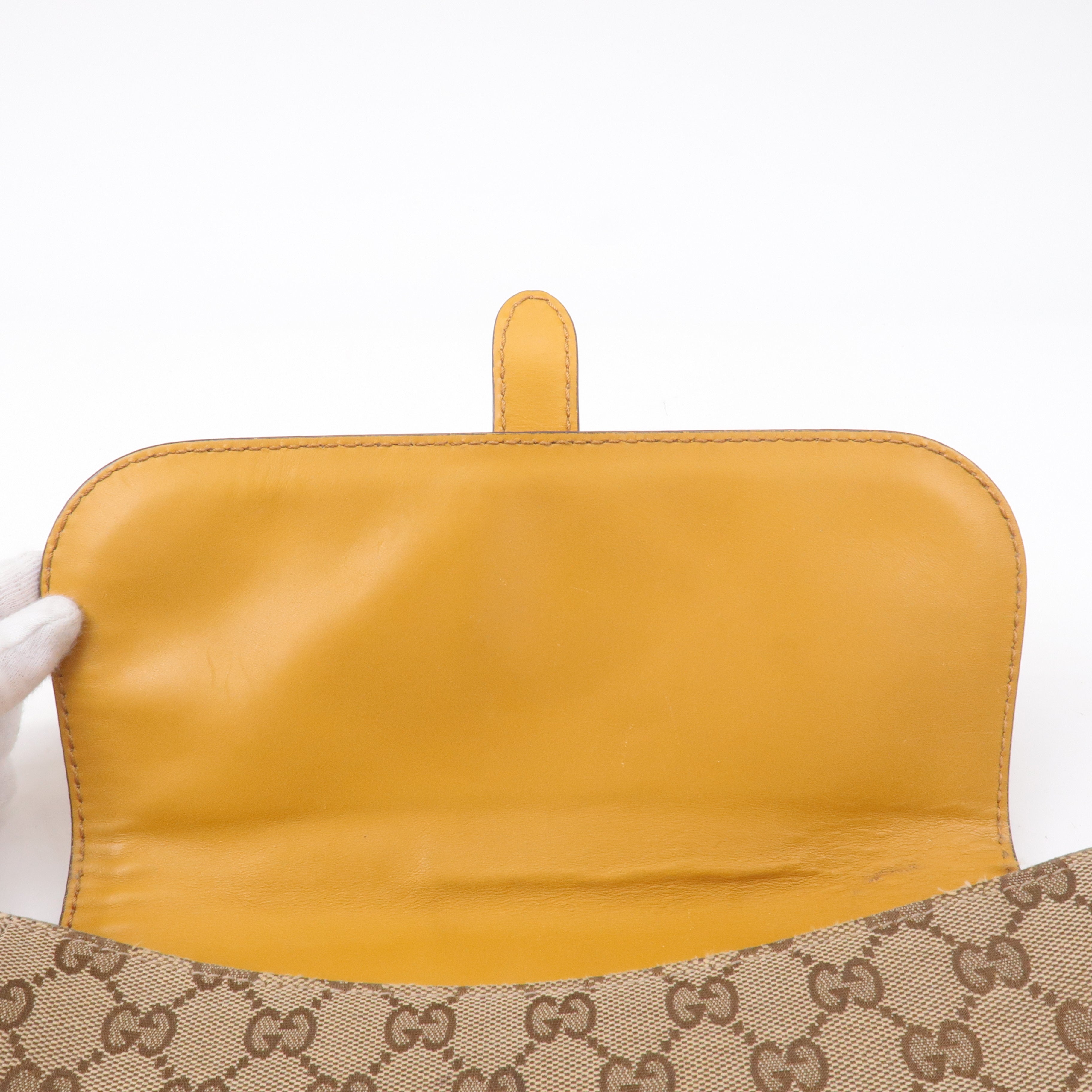 GUCCI GG Canvas Leather Shoulder Bag Beige Brown Yellow 308452