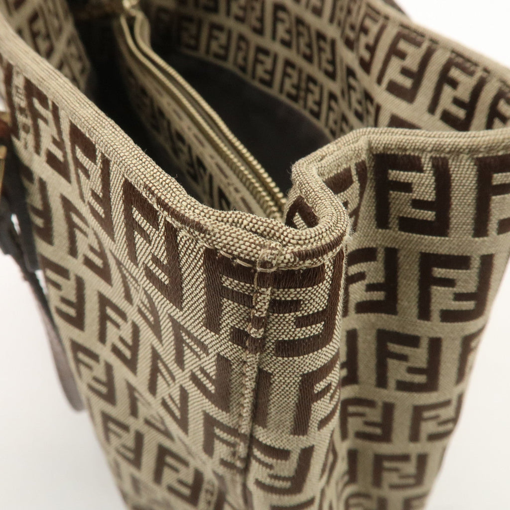 FENDI Zucchino Canvas Leather Mini Tote Bag Beige Brown 8BH132