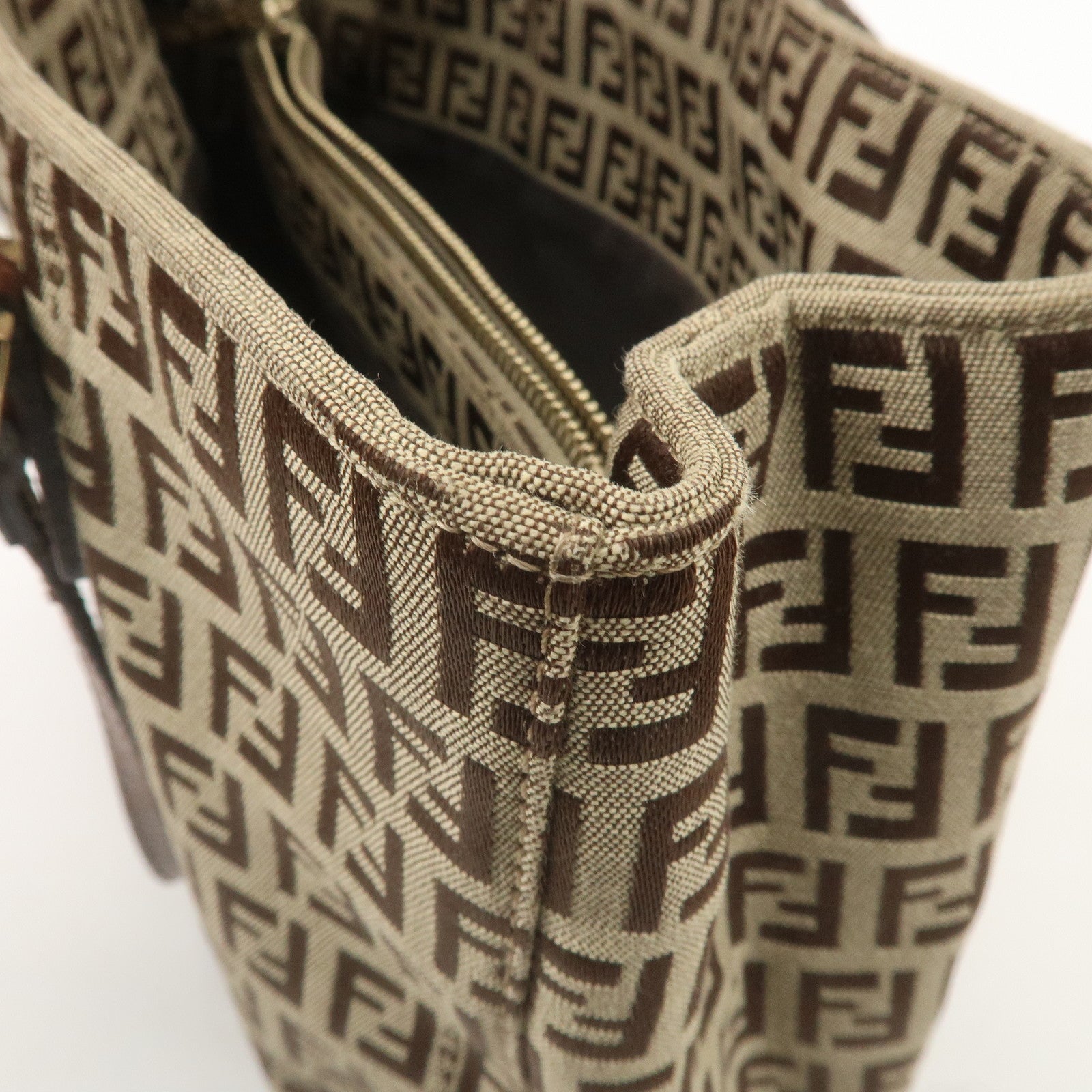 FENDI Zucchino Canvas Leather Mini Tote Bag Beige Brown 8BH132
