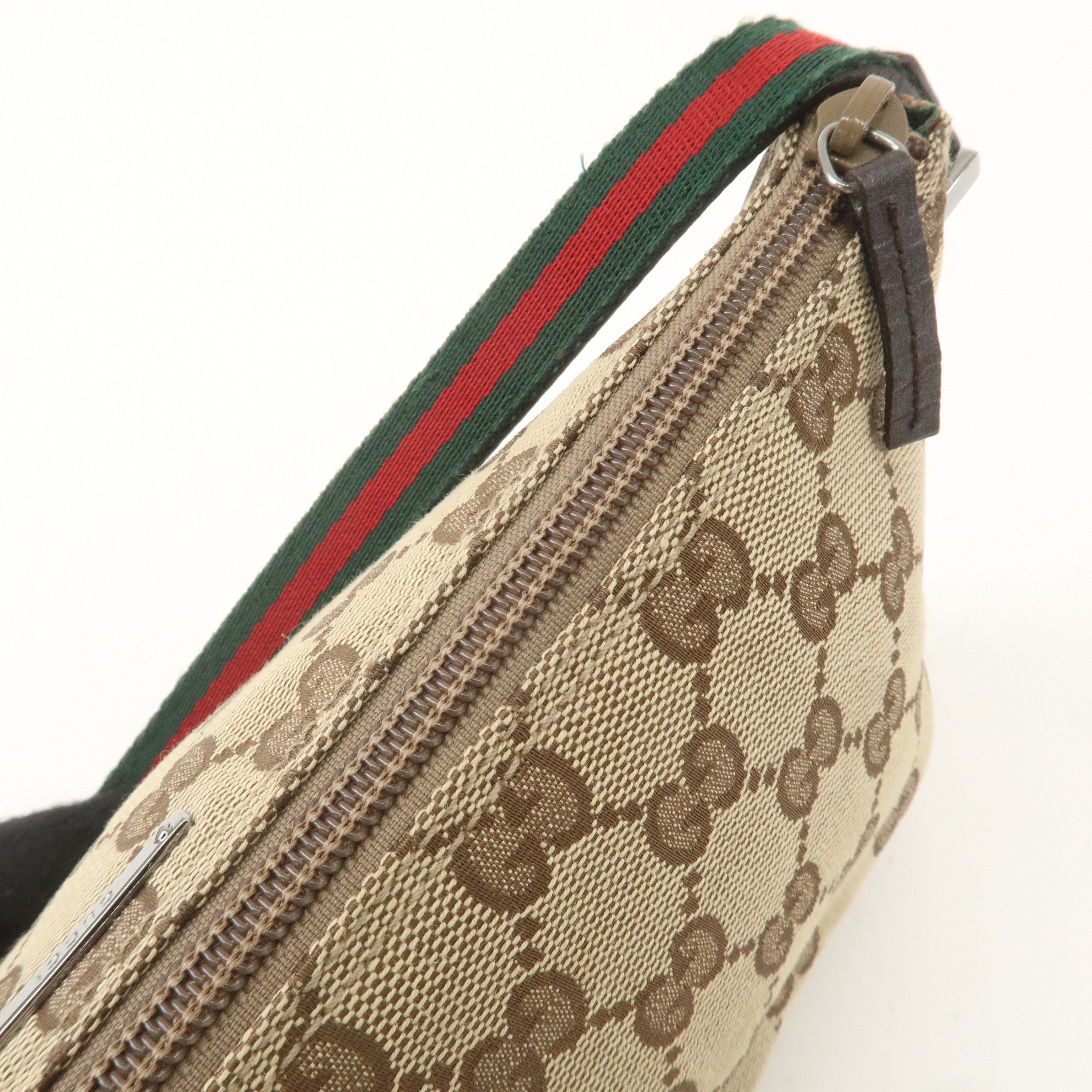 GUCCI Sherry GG Canvas Leather Hand Bag Pouch Beige Brown 141809