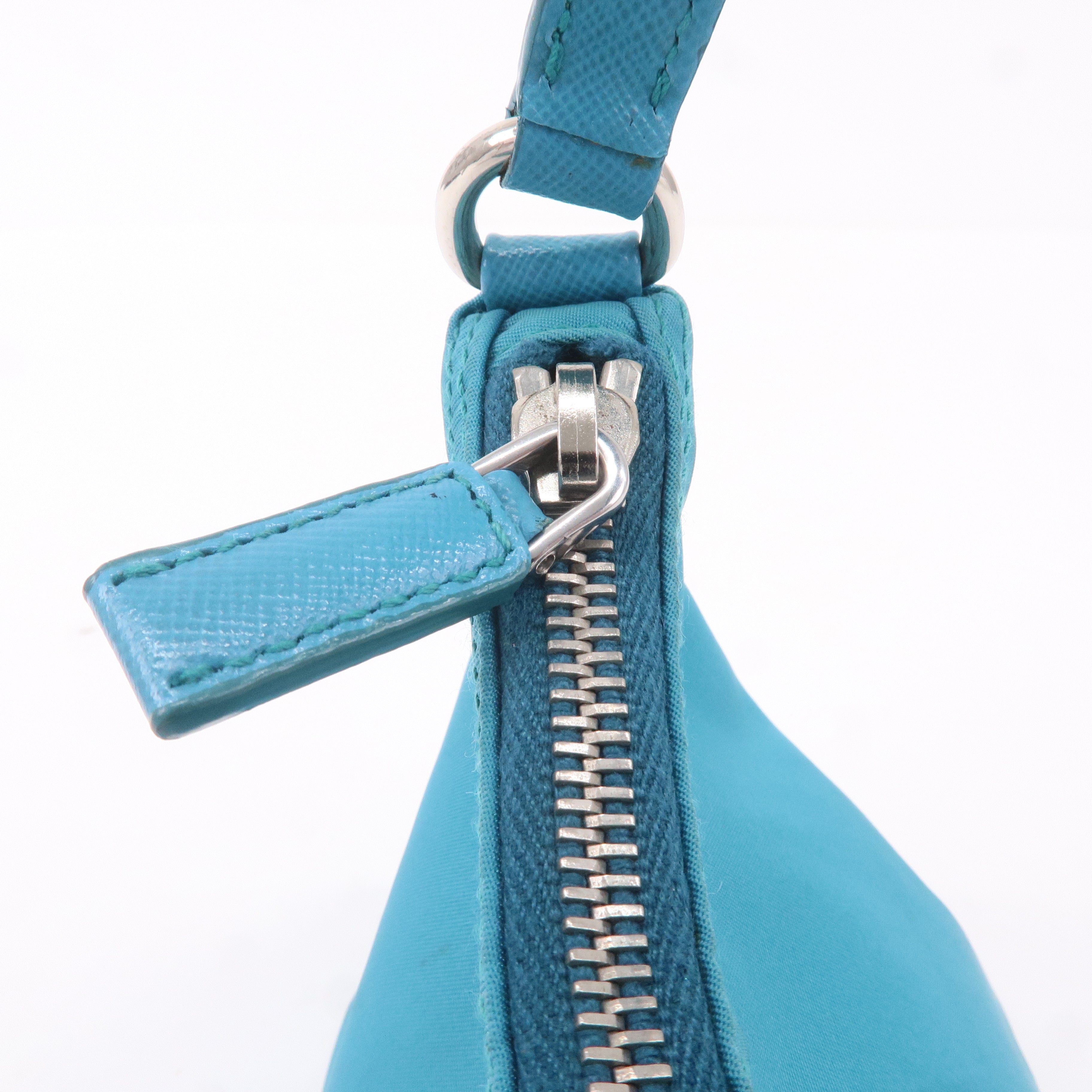 Prada Nylon Leather Shoulder Bag Pouch Turquoise blue 1N1413