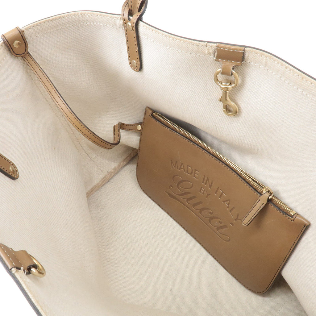 GUCCI GG Canvas Leather Tote Bag Beige Brown 247209