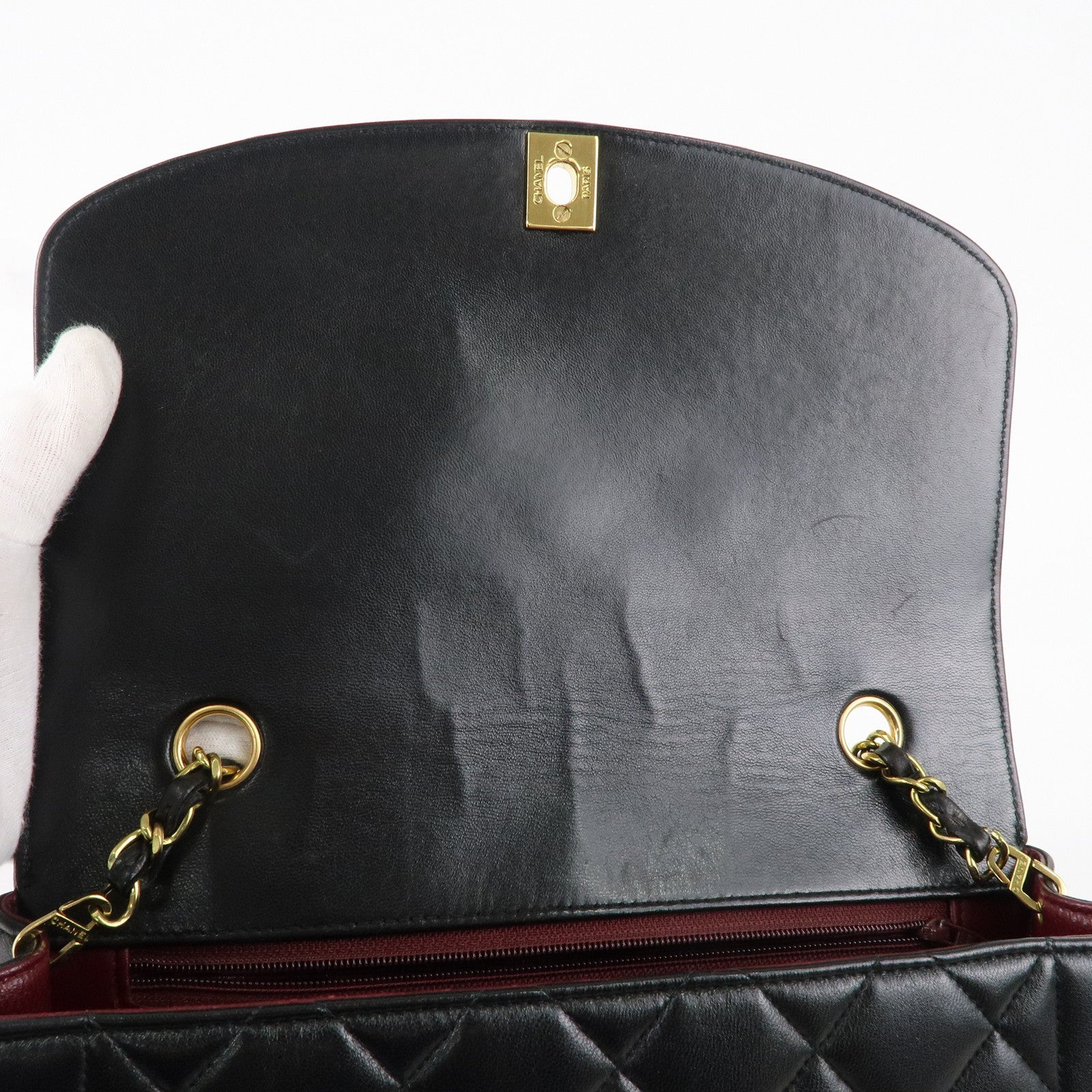 CHANEL Matelasse Lambskin Diana Chain Shoulder Bag Black A01165