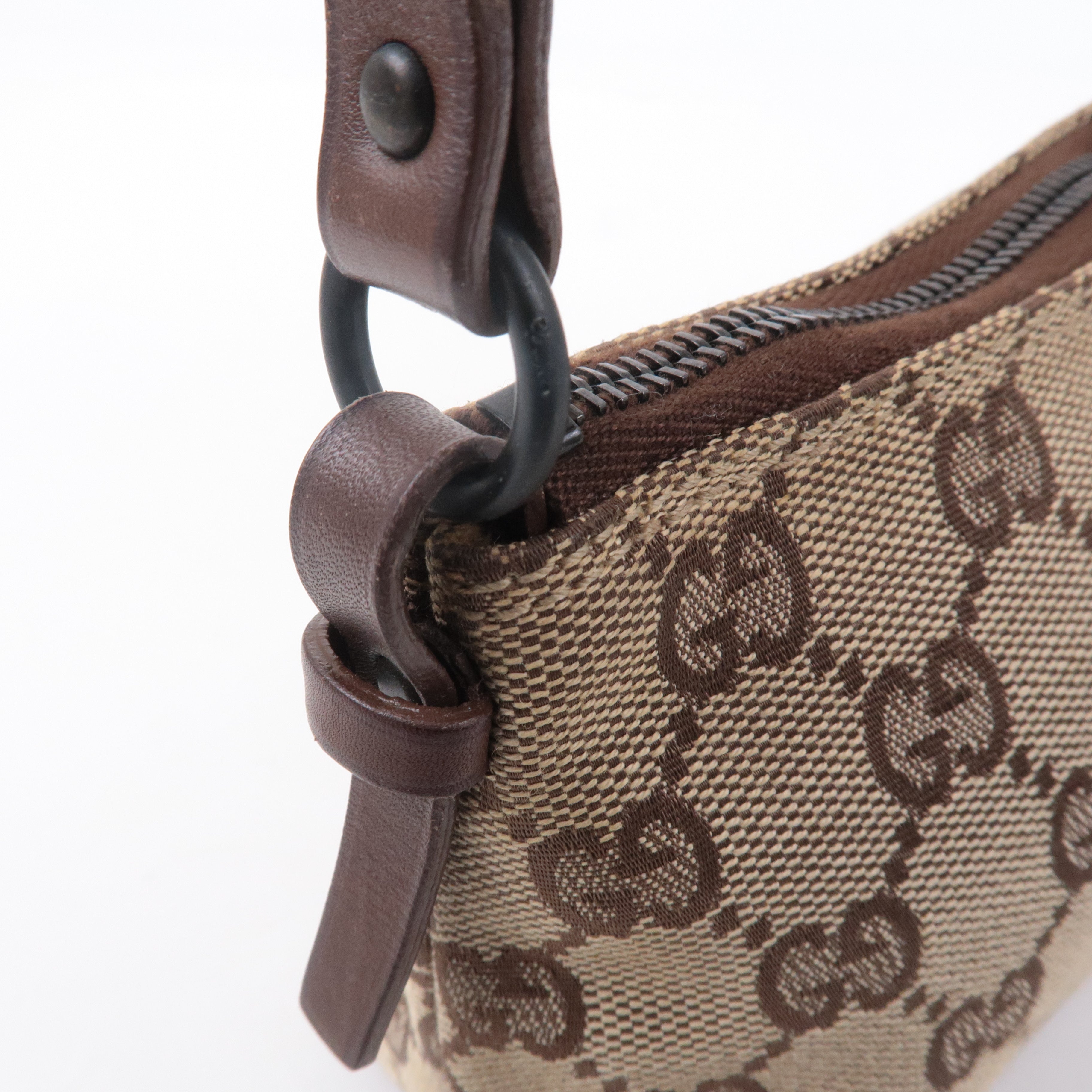 GUCCI GG Canvas Leather Hand Bag Pouch Beige Brown 103399