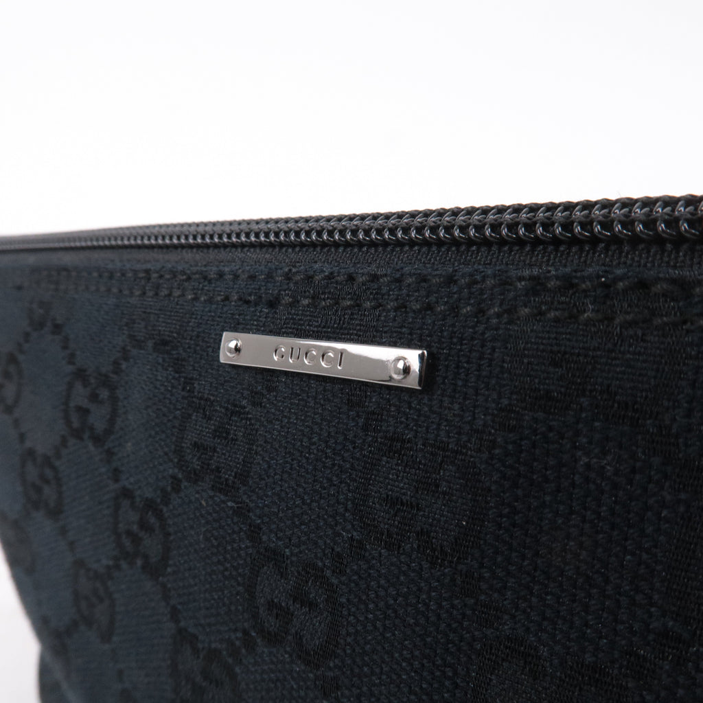 GUCCI Boat Bag Sherry GG Canvas Leather Pouch Black 141809