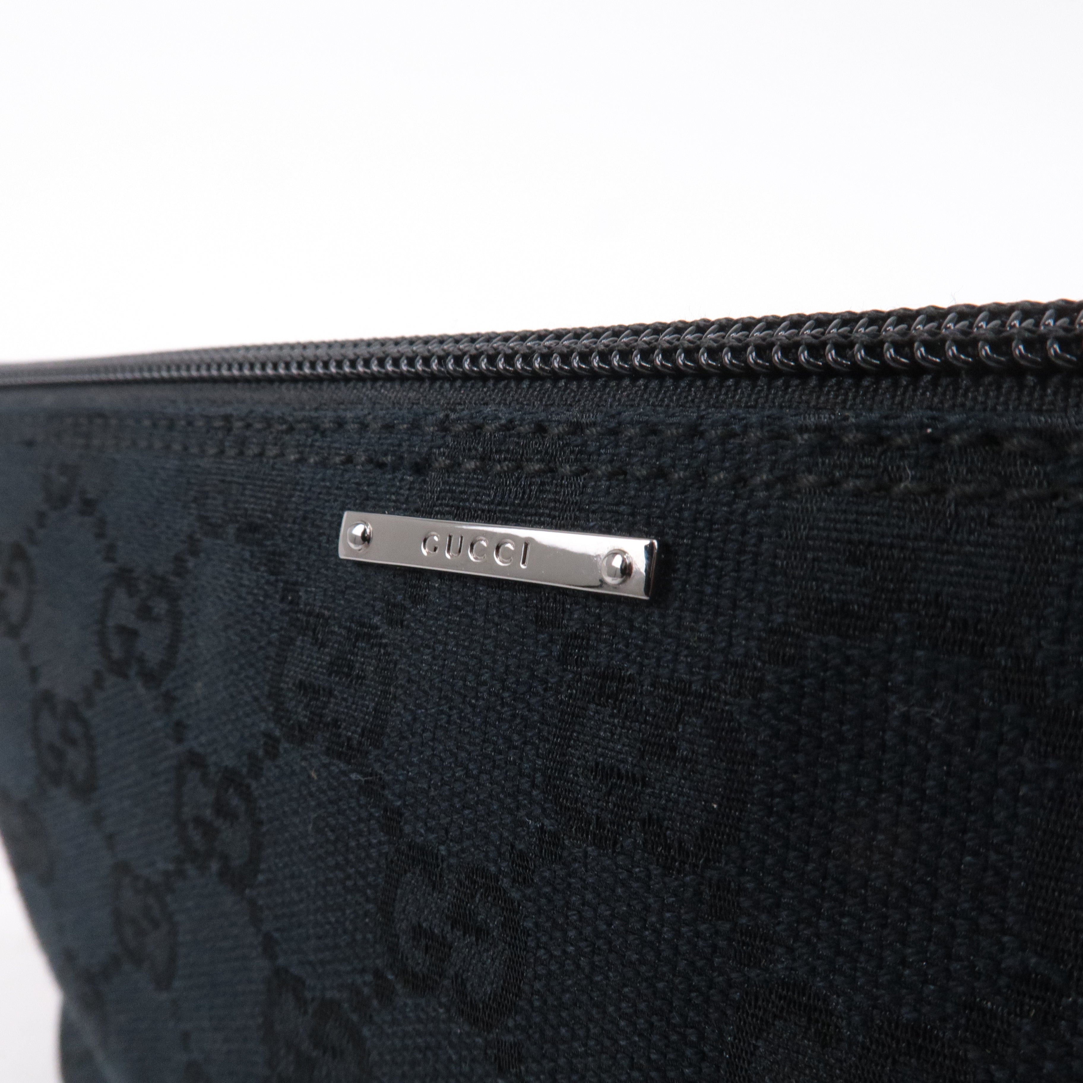 GUCCI Boat Bag Sherry GG Canvas Leather Pouch Black 141809