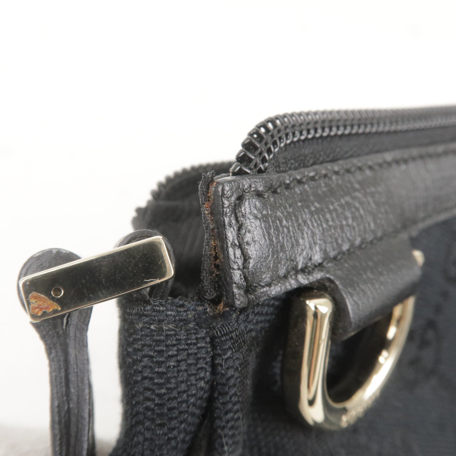 GUCCI Abbey GG Canvas Leather Hand Bag Pouch Black 645093