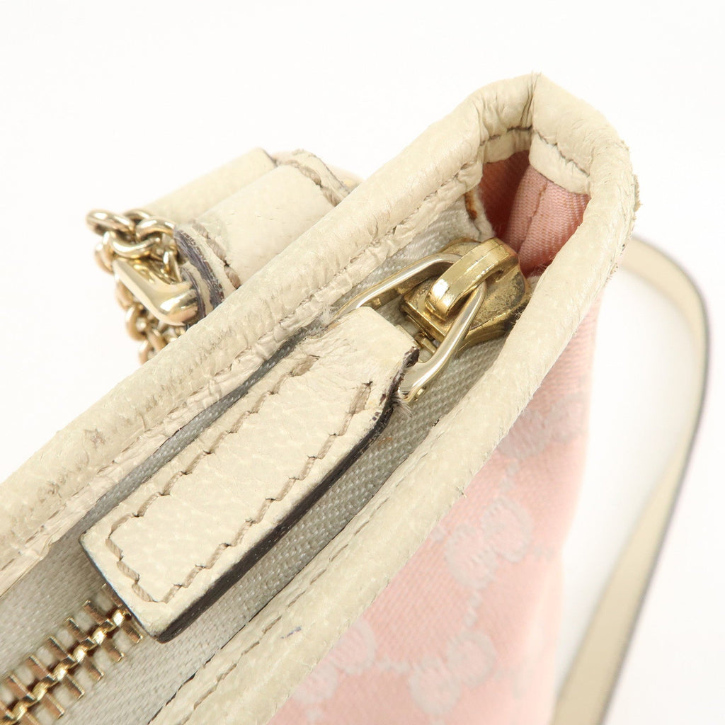 GUCCI Sherry GG Canvas Leather Shoulder Bag Pink White 144388