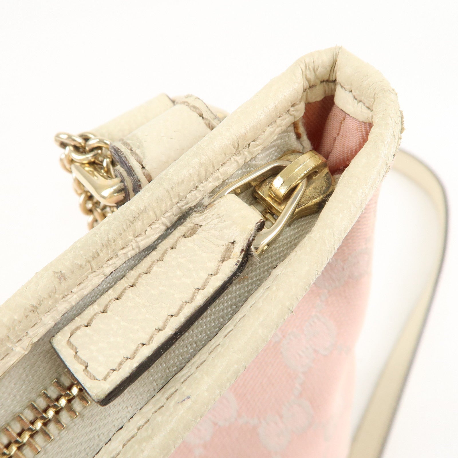 GUCCI Sherry GG Canvas Leather Shoulder Bag Pink White 144388