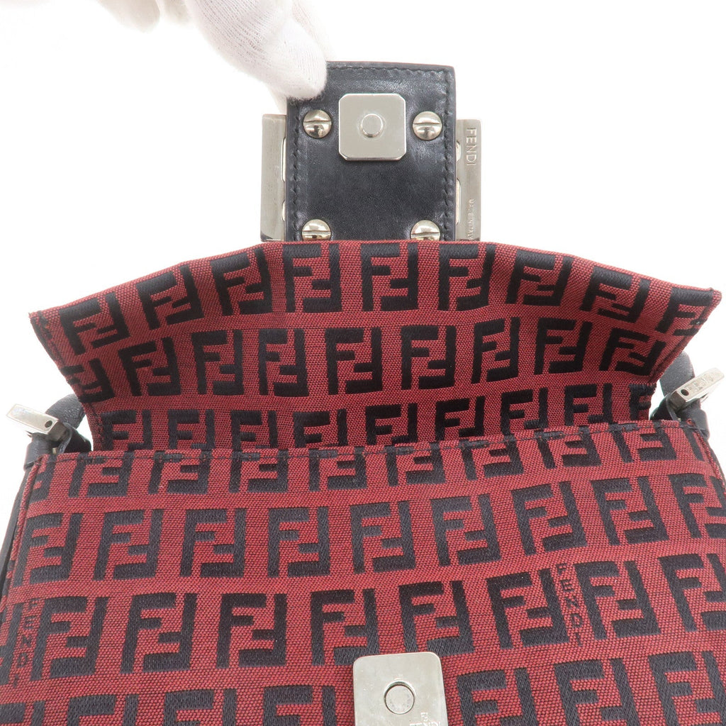 FENDI Mini Mamma Baguette Zucchino Canvas Leather Bag Red 8BK005